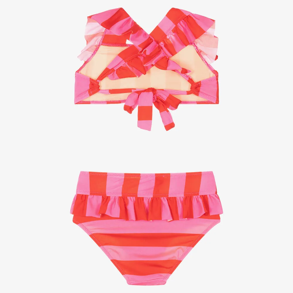 Girls Red & Pink Ruffle Bikini (UV50)