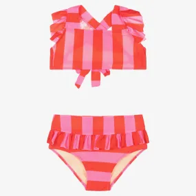 Girls Red & Pink Ruffle Bikini (UV50)