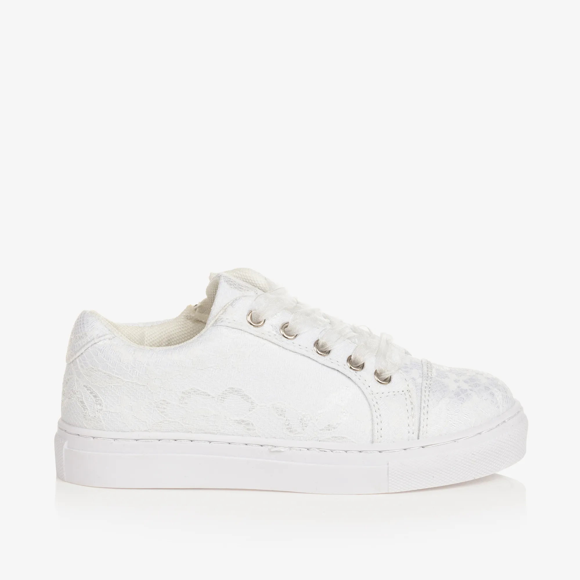 Girls White Lace Trainers