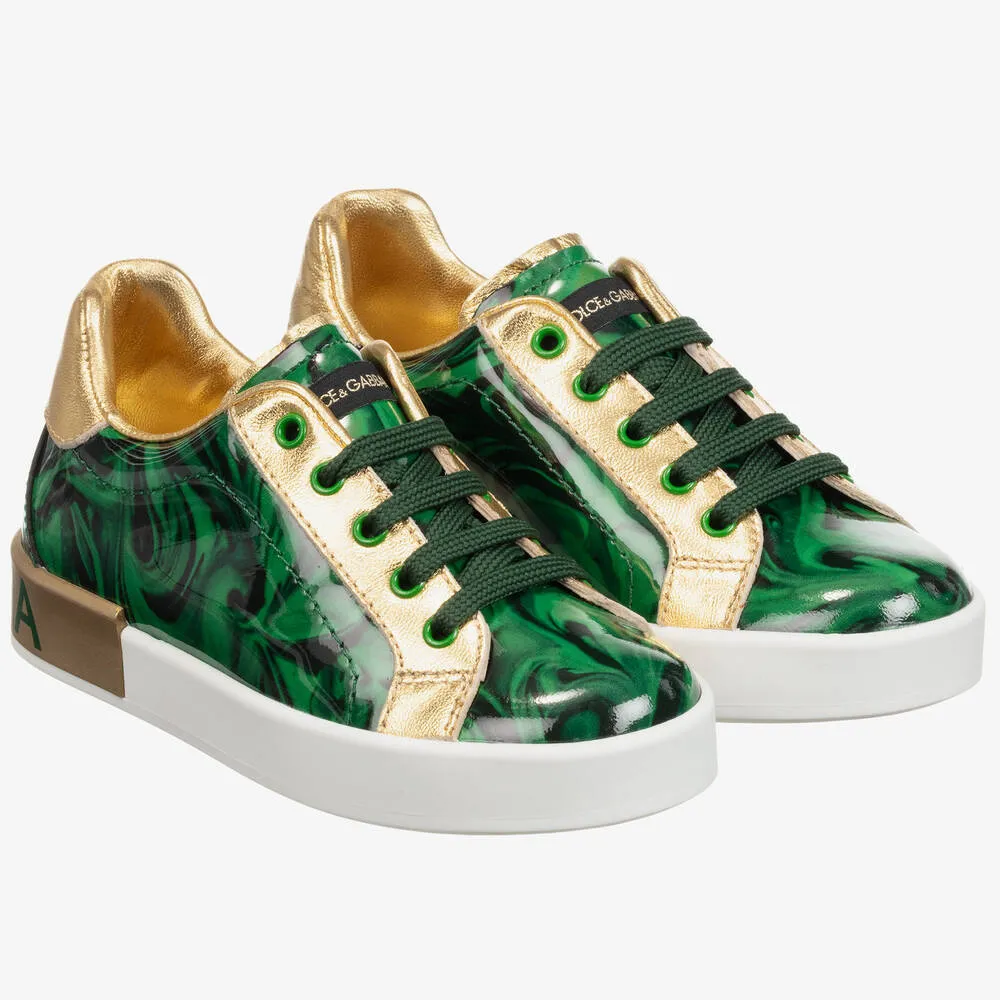 Green & Gold Leather Trainers