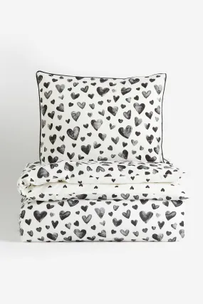 Heart-patterned single duvet cover set - White/Hearts - Home All | H&M GB