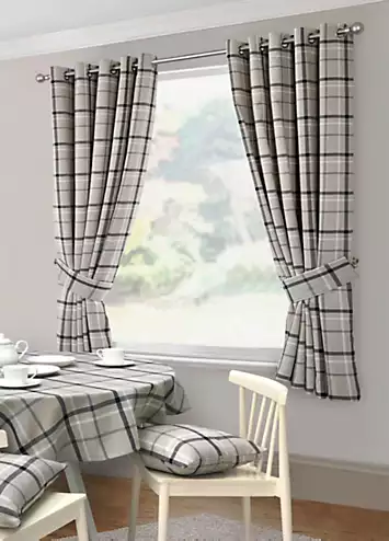 Home Curtains Hudson Check Eyelet Lined Kitchen Curtains | Kaleidoscope