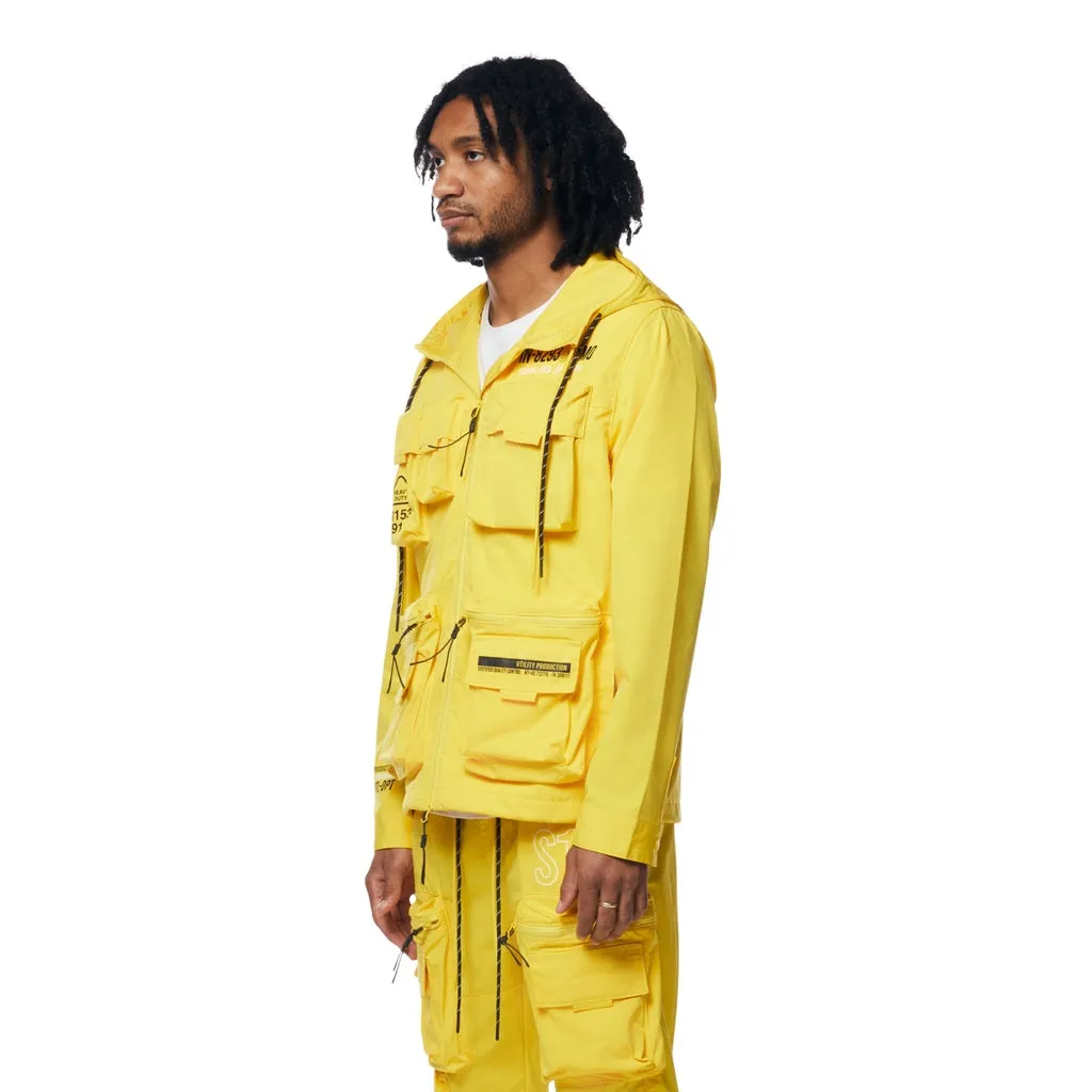 Hooded Full Zip Utility Windbreaker Jacket - Canary