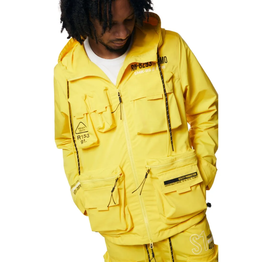 Hooded Full Zip Utility Windbreaker Jacket - Canary