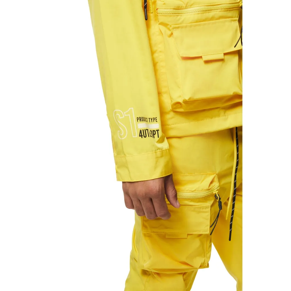 Hooded Full Zip Utility Windbreaker Jacket - Canary