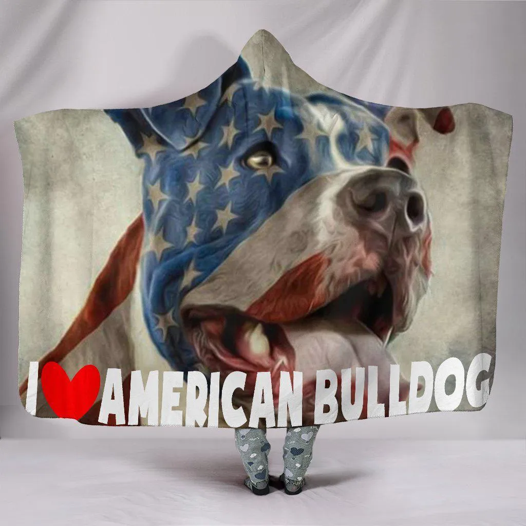 I Love American Bulldog Hooded Blanket