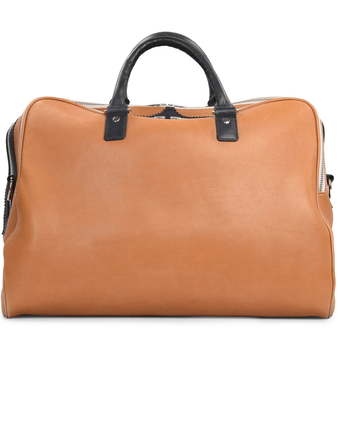 Large Travel Bag in Tan Calf Leather With Navy Trims