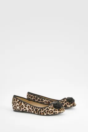 Leopard Print Flower Detail Ballet Flats