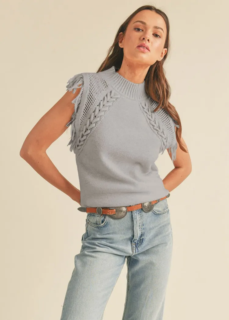 London Fringed Pullover-Htr Grey ***FINAL SALE***