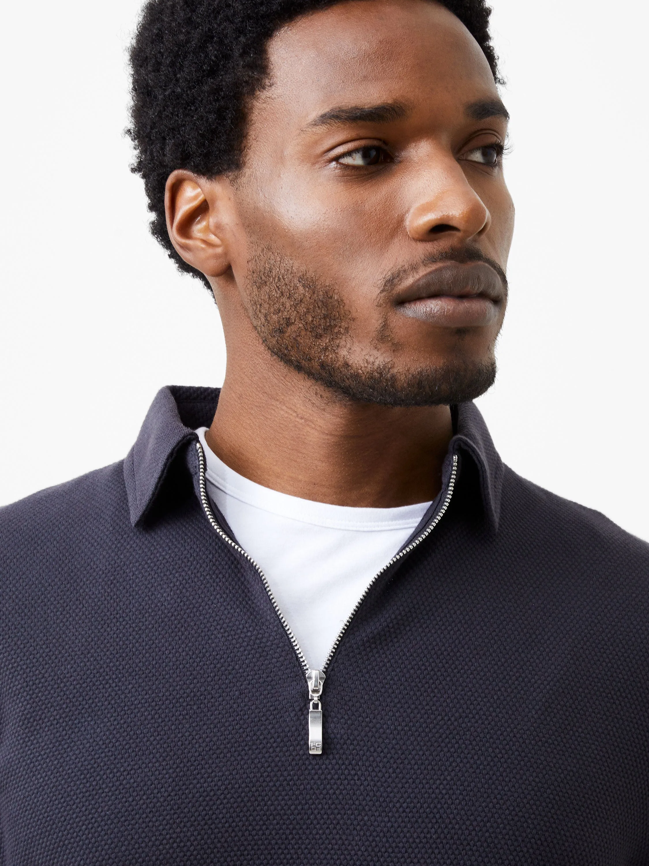 Long Sleeve Popcorn Zip Polo Shirt