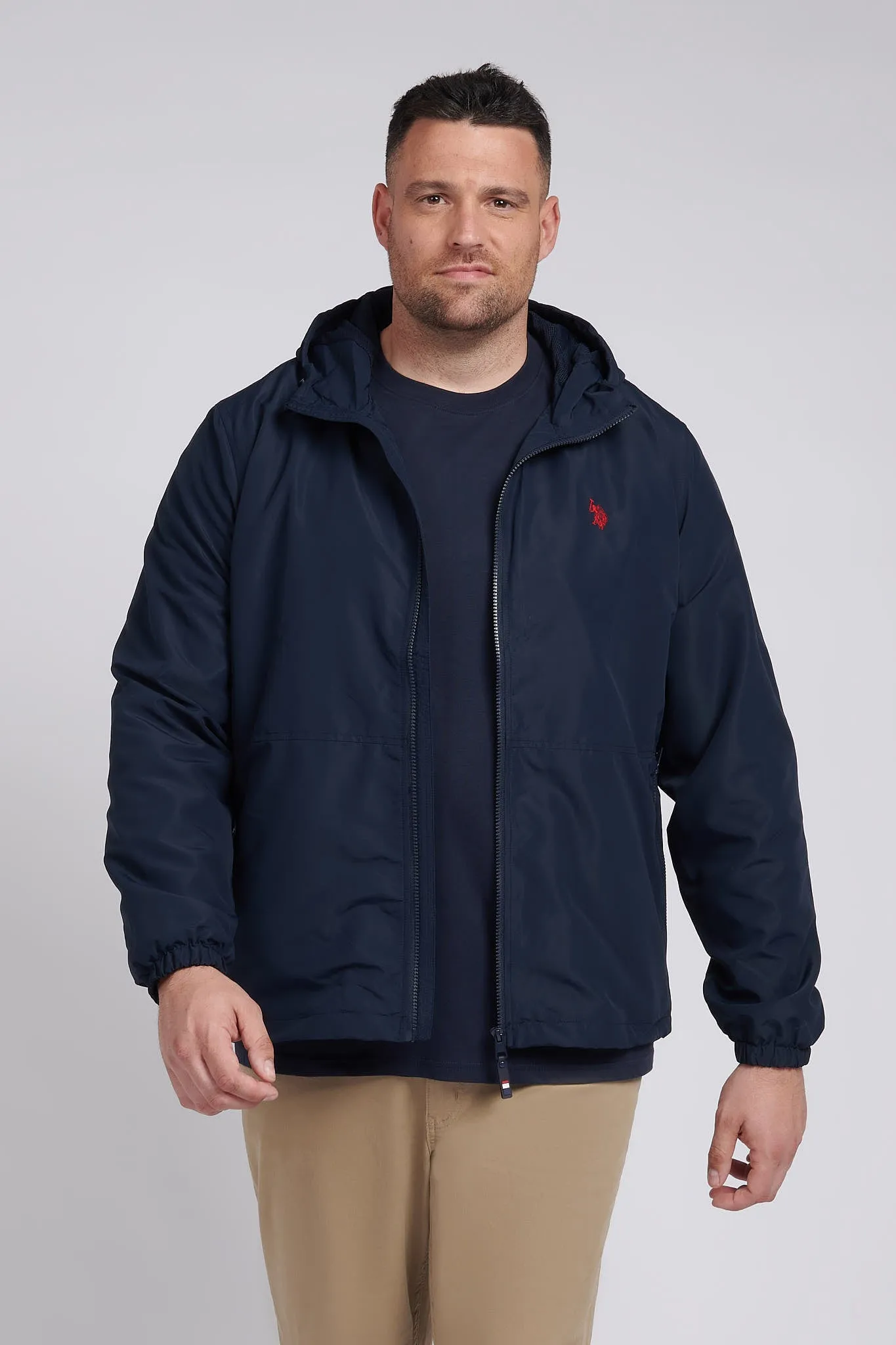 Mens Big & Tall Hooded Windbreaker in Dark Sapphire Navy / Haute Red DHM