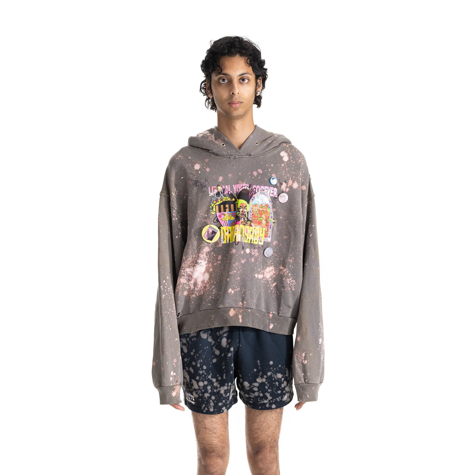 Mens Cartoon Bleached Hoodie Knit - Gray 1