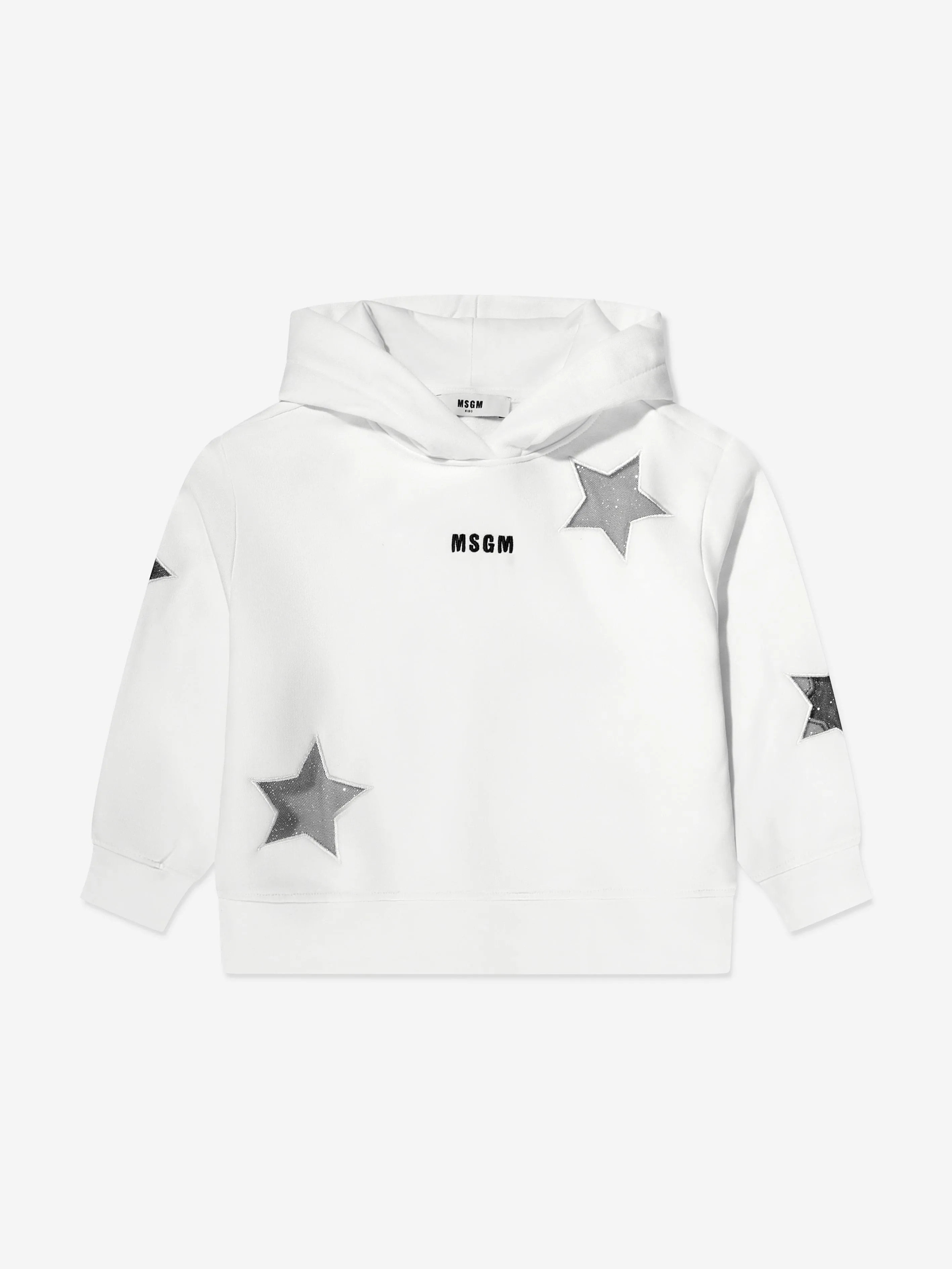 MSGM Girls Logo Stars Hoodie in White