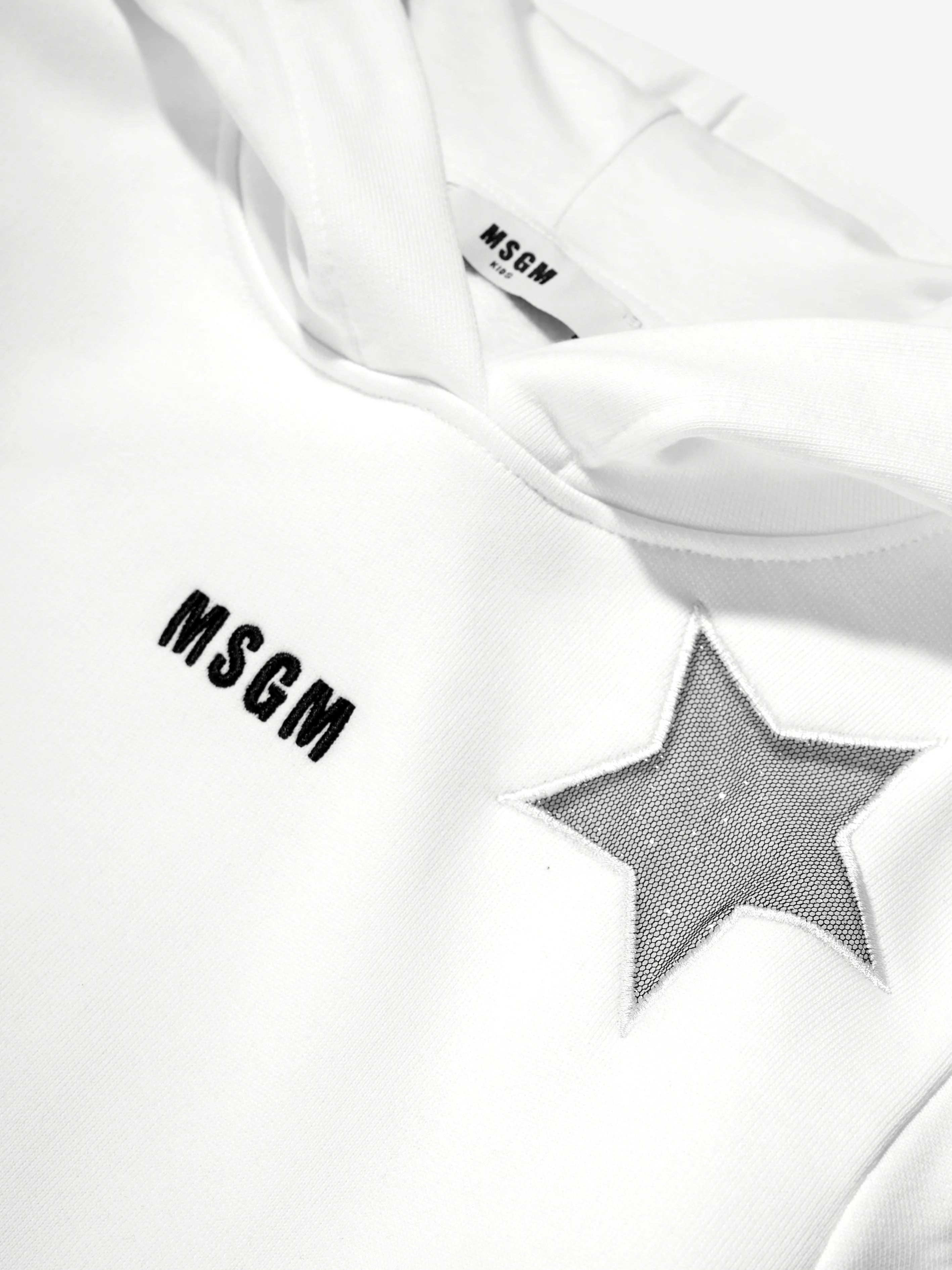 MSGM Girls Logo Stars Hoodie in White