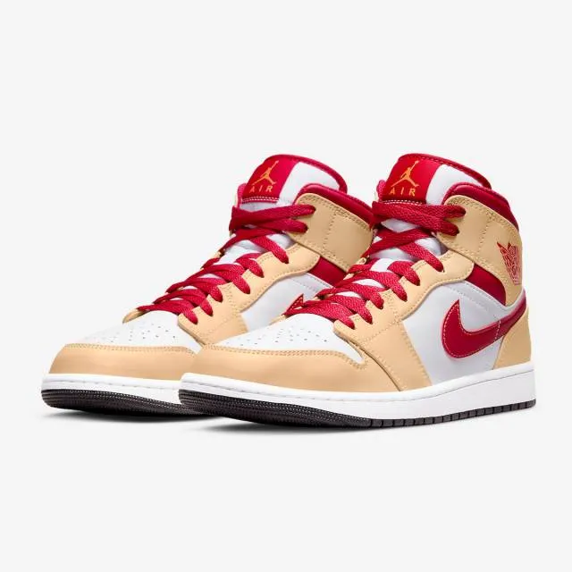 Nike Air Jordan 1 Mid (Light Curry Cardinal Red/ White O...