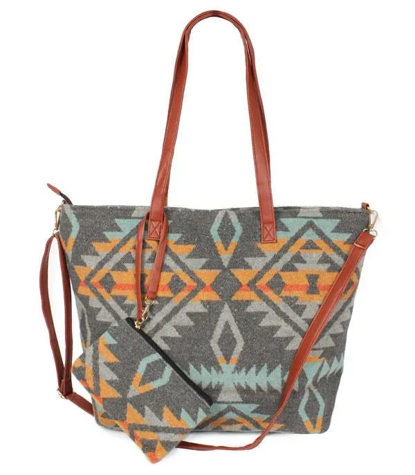 Orange/Teal Aztec Print 2 in 1 Tote