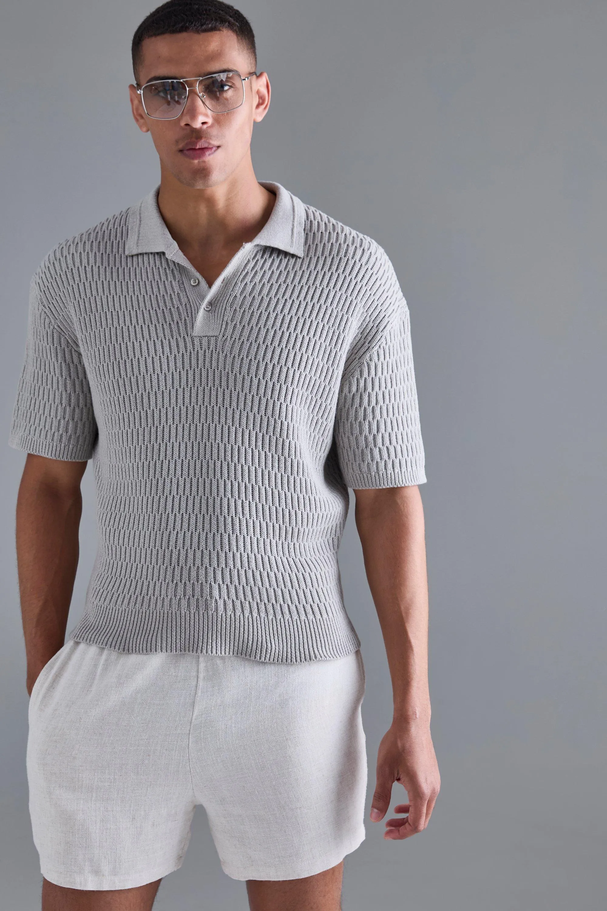 Oversized Boxy Textured Open Stitch Polo