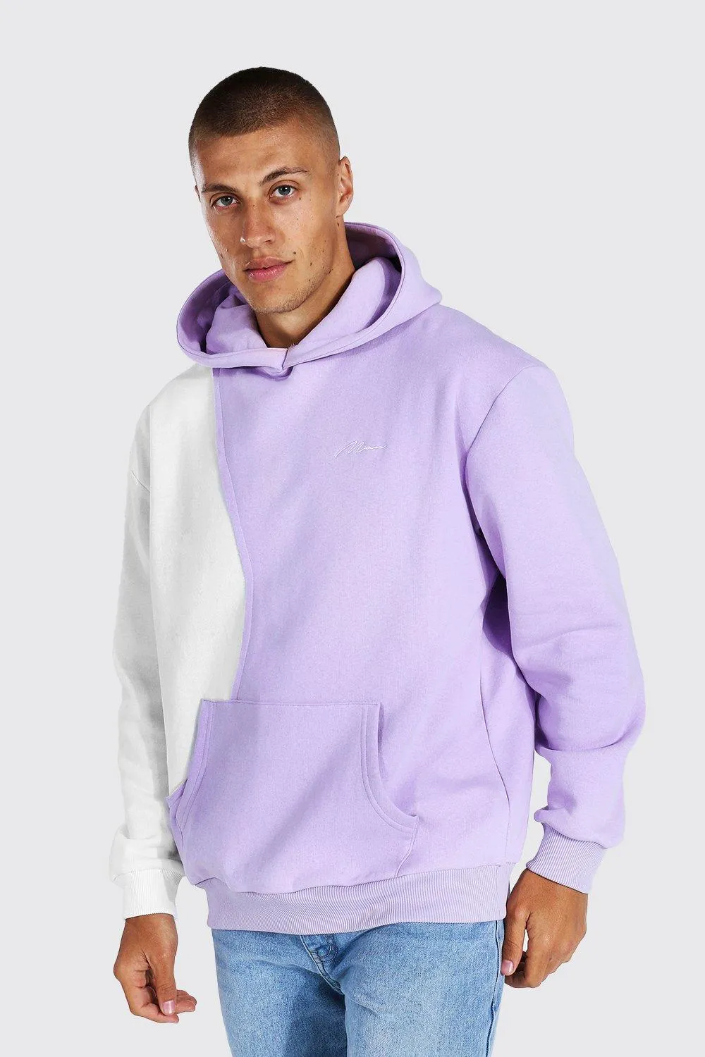 Oversized Man Signature Spliced Hoodie | boohooMAN UK