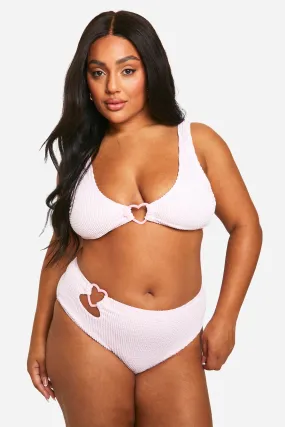 Plus Heart Trim Crinkle Plunge Bikini Top