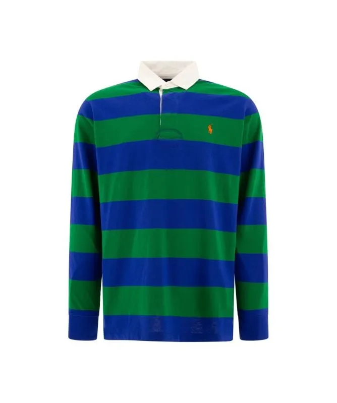 Polo Ralph Lauren Stripe Rugby Polo Sweatshirt | green-710717116046-red-048 -kular fashion