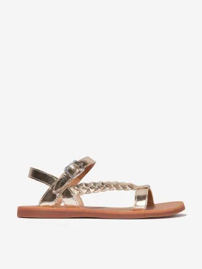 Pom D'Api Girls Leather Plagette Antik Sandals in Gold