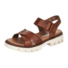 Remonte Brown Leather Sandals for Women with Adjustable Straps and Soft Footbed