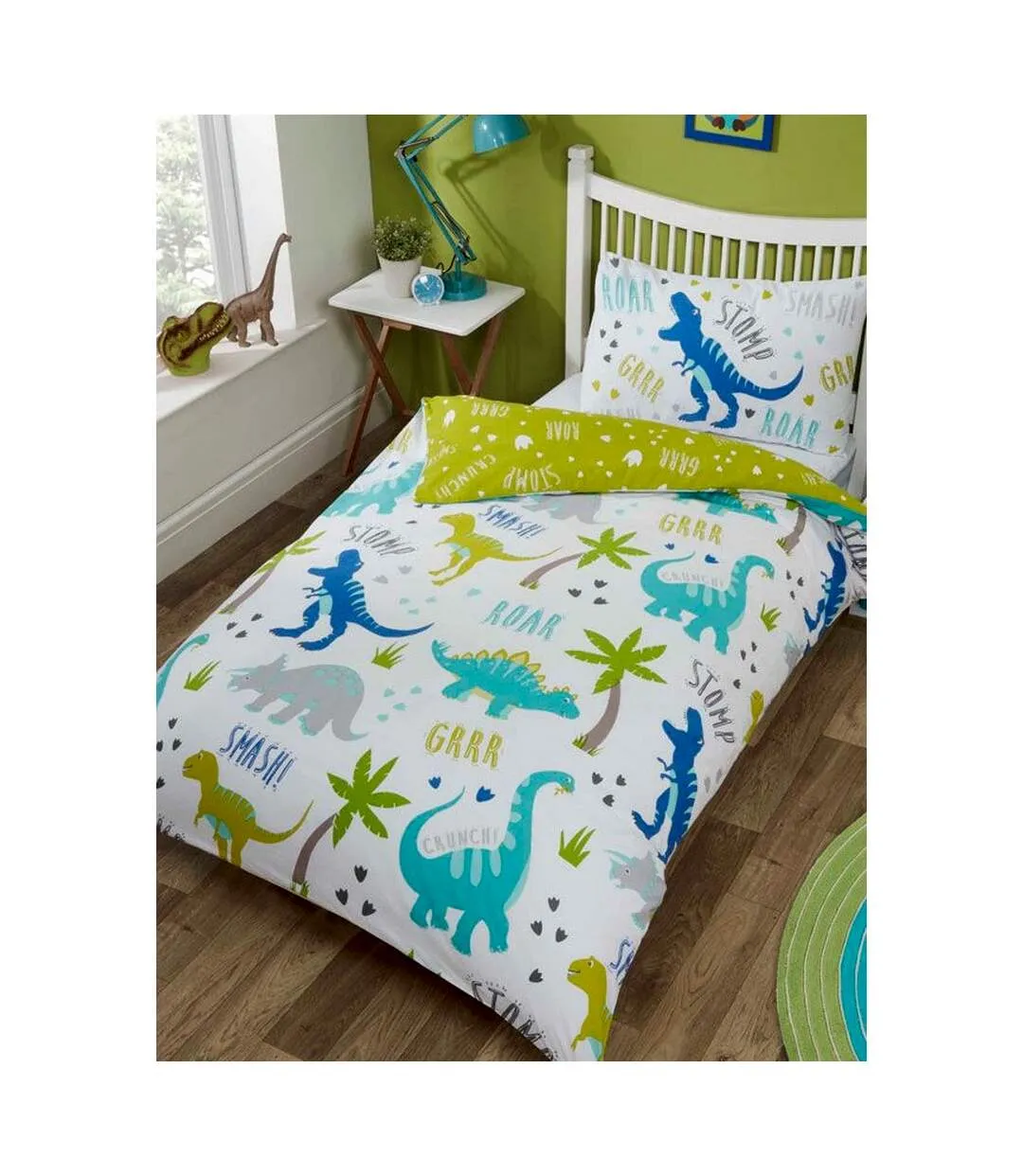 Roarsome dinosaur duvet cover set white/green/blue Rapport