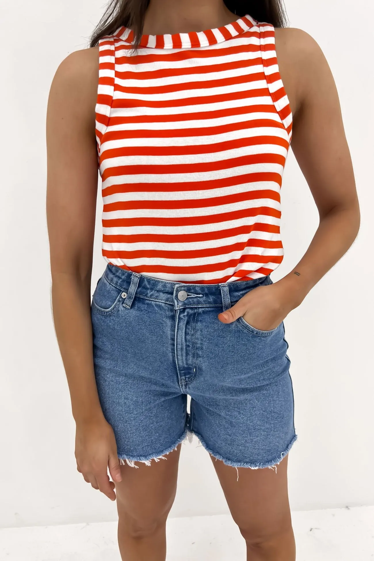 Ruth Tank Orange White Stripe