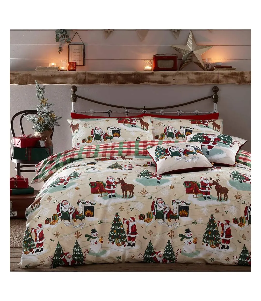 Santa claus christmas duvet cover set cream/red/green Furn