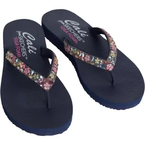 SKECHERS Womens Meditation Daisy Garden Sandals Navy Mitobuck/Multi Plastic Trim