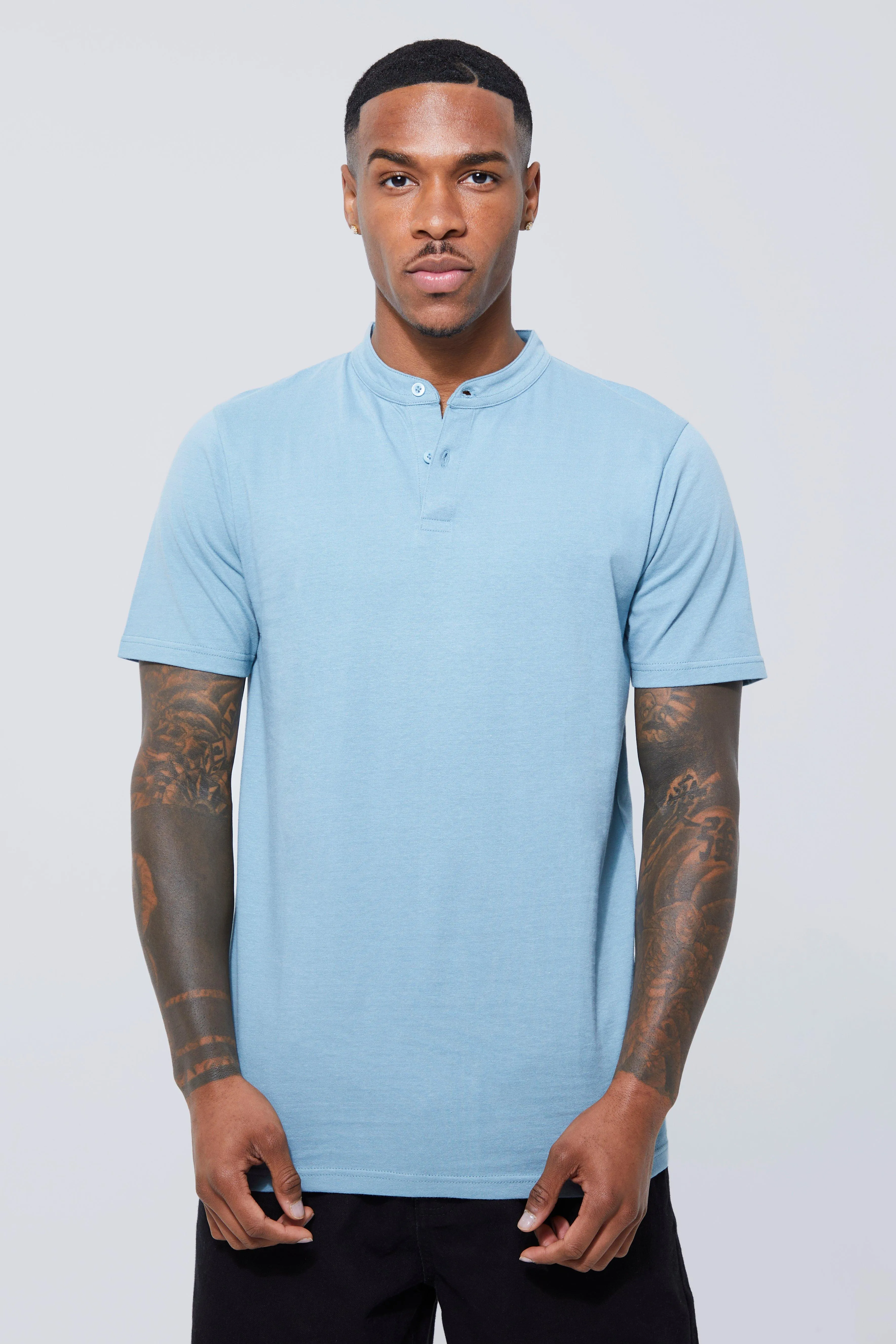 Slim Grandad Neck Polo | boohooMAN UK