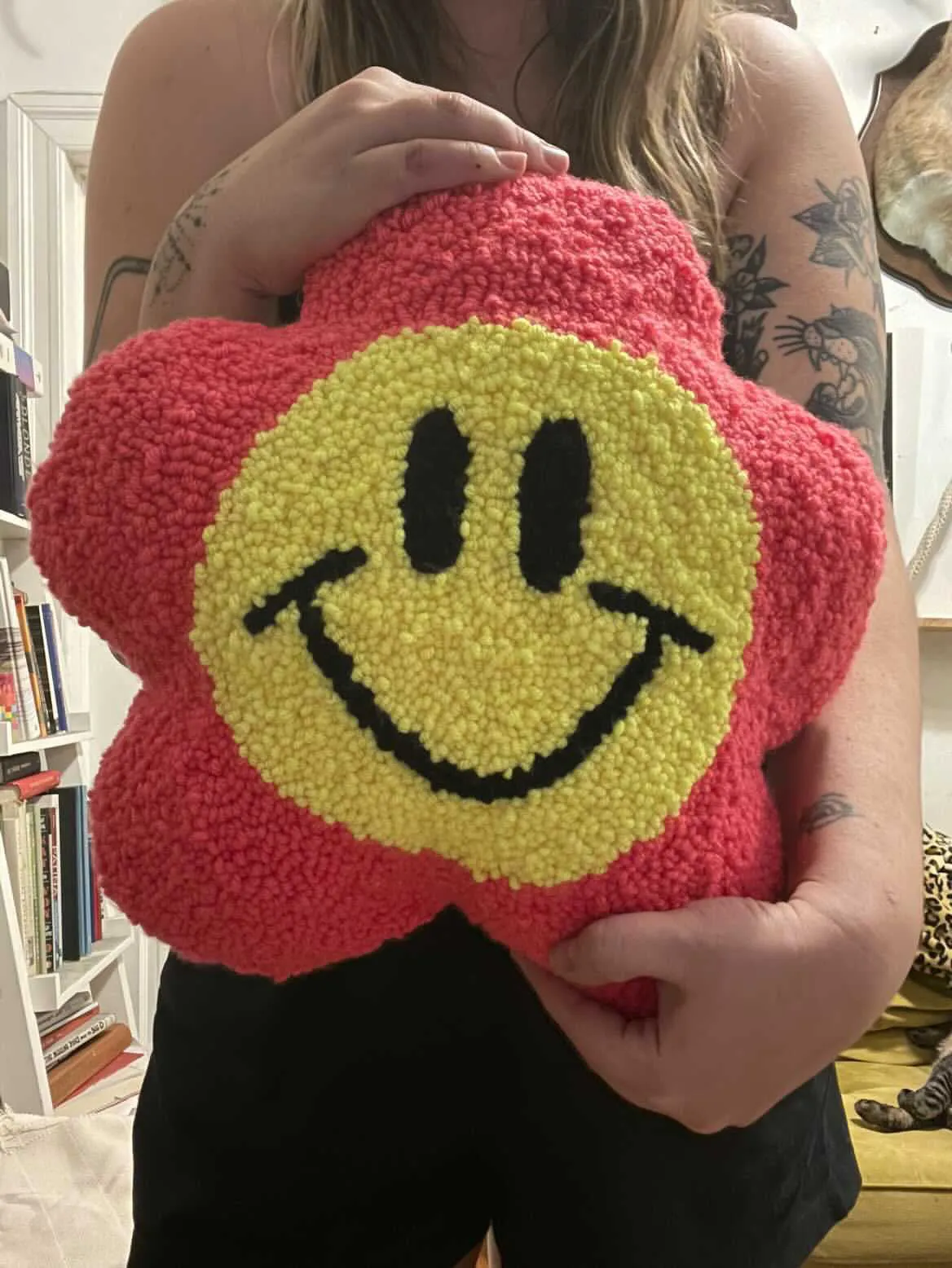 Smiley Face Daisy Pillow