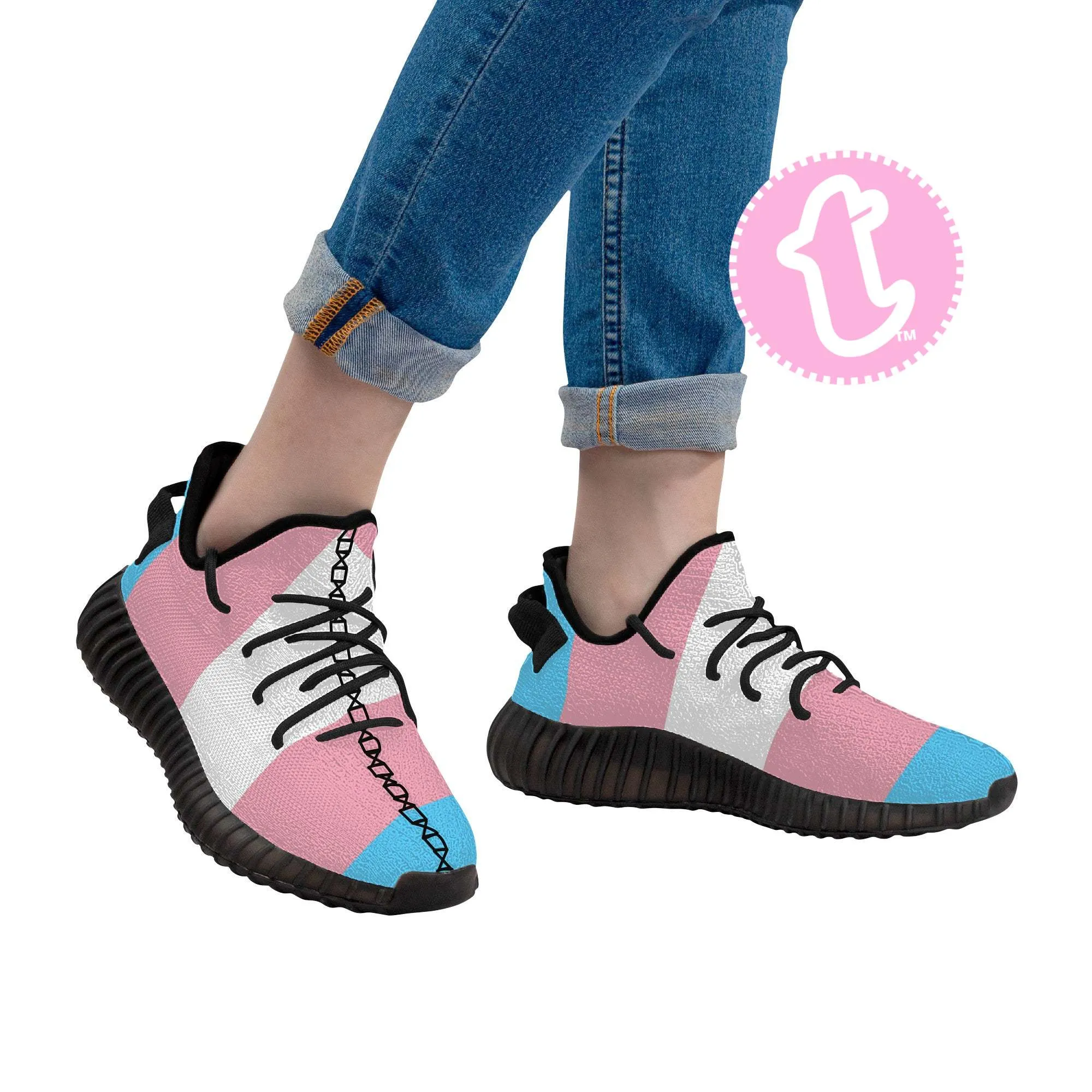 Trans Coloured Trans Pride Black Mesh-Knit Sneakers