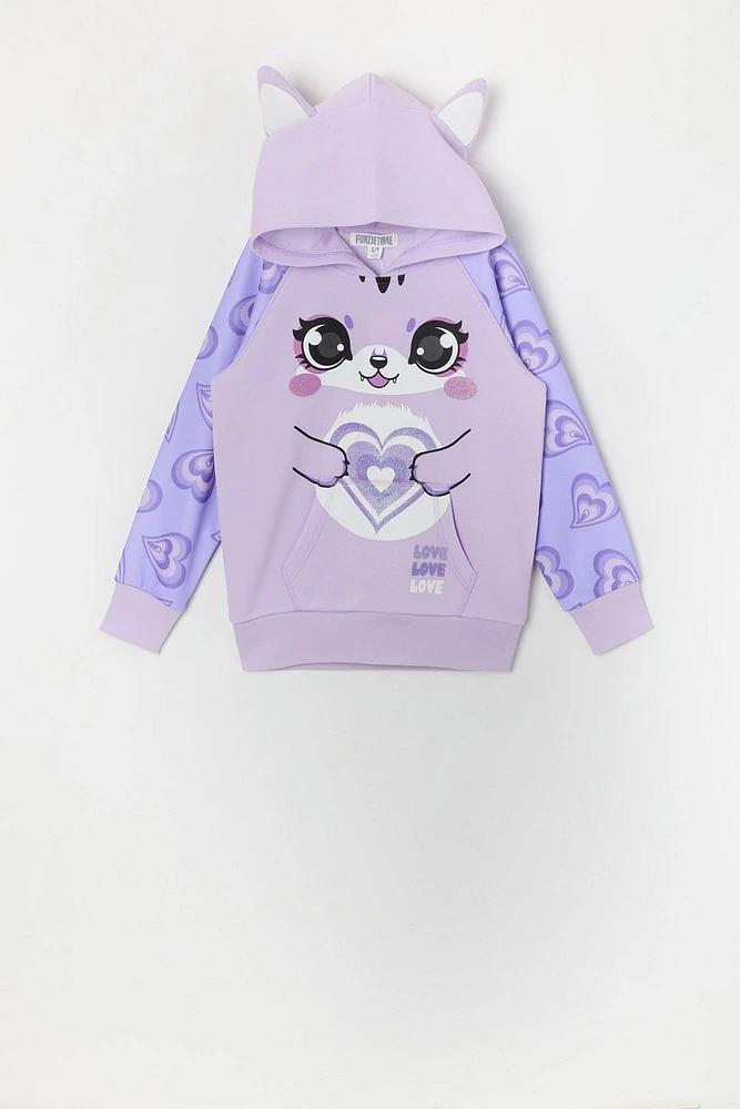 Urban Kids Girls Heart Fox Character Hoodie