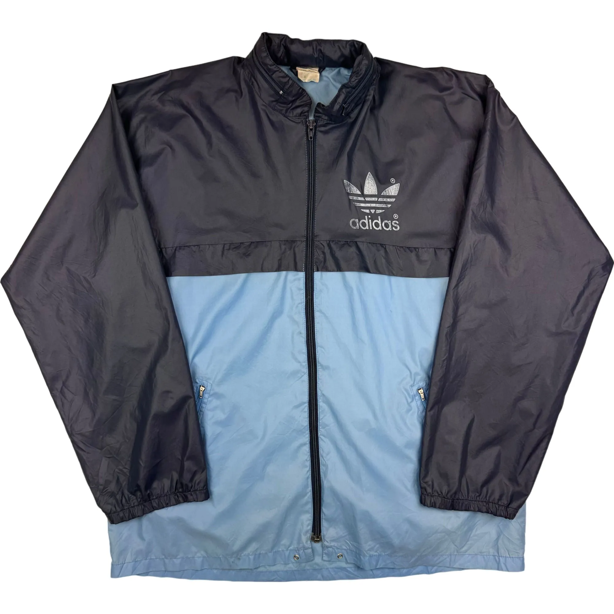 Vintage 80's Adidas Pac a Mac Trefoil Windbreaker Track Jacket Black Blue