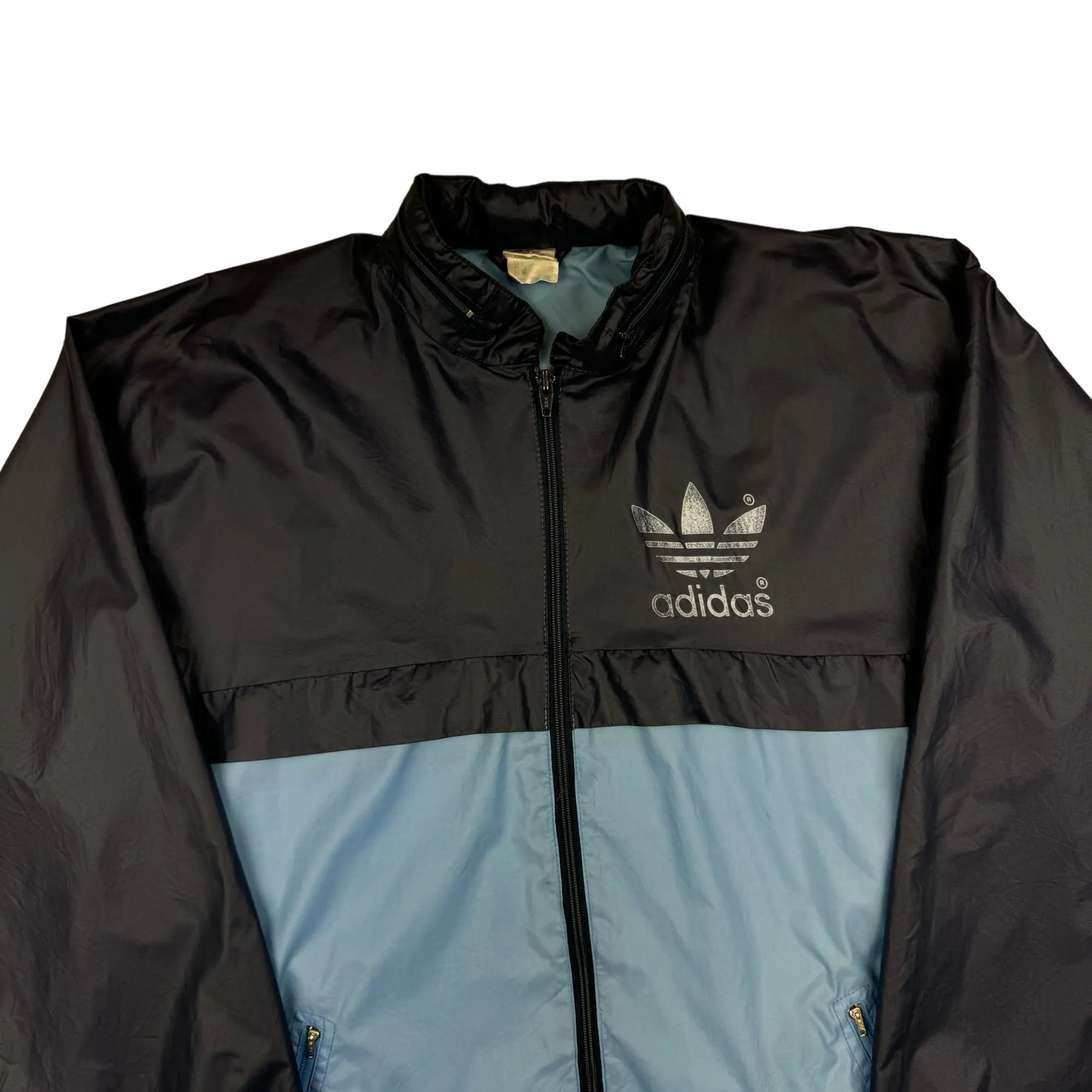 Vintage 80's Adidas Pac a Mac Trefoil Windbreaker Track Jacket Black Blue