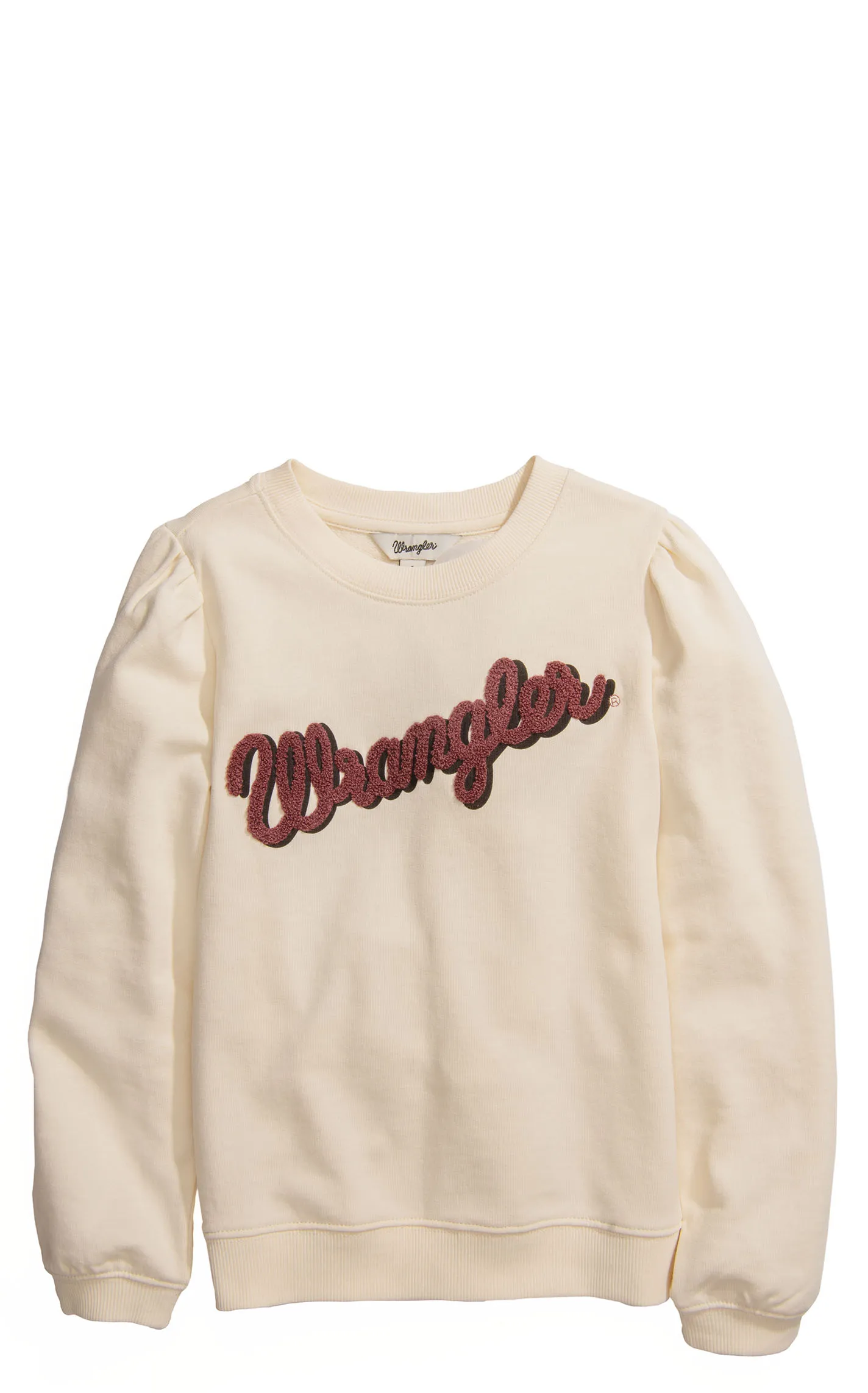 Wrangler Girl's Cream & Fuzzy Wine Embroidery Logo Long Sleeve Pullover