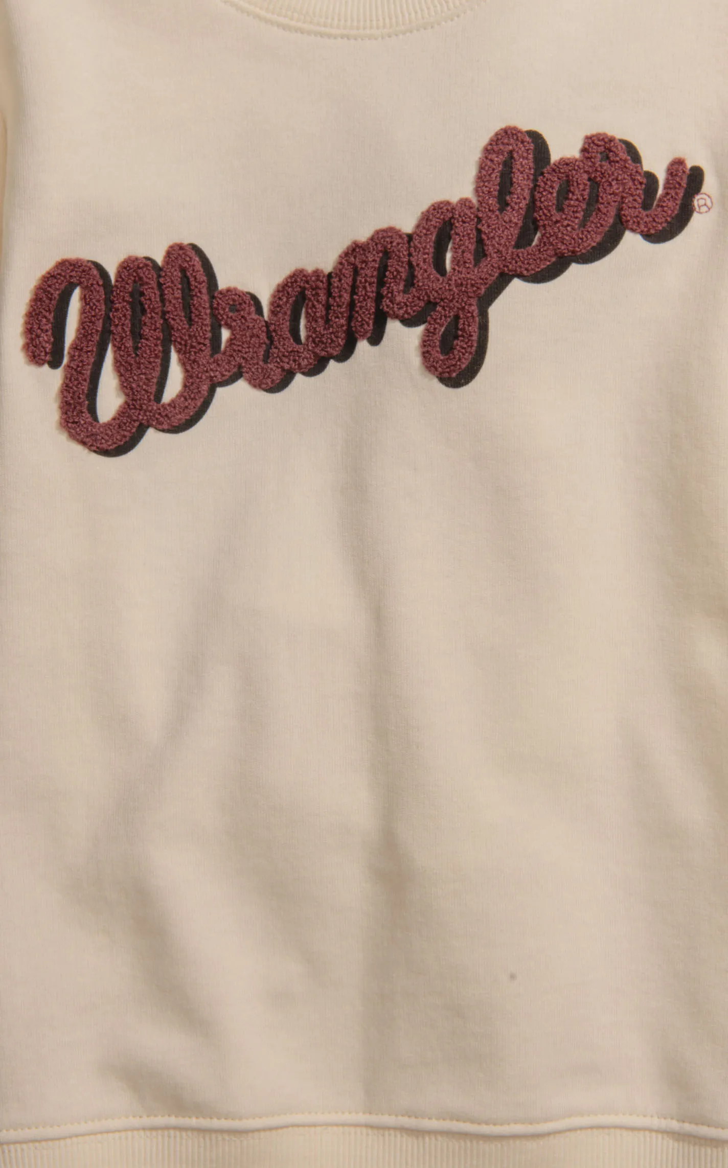 Wrangler Girl's Cream & Fuzzy Wine Embroidery Logo Long Sleeve Pullover